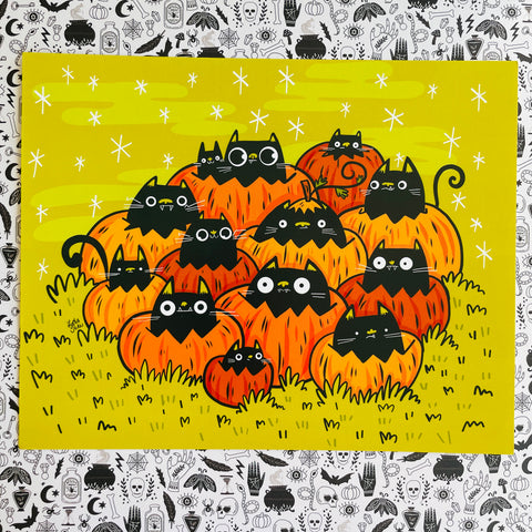 Pumpkin Kitties Art Print