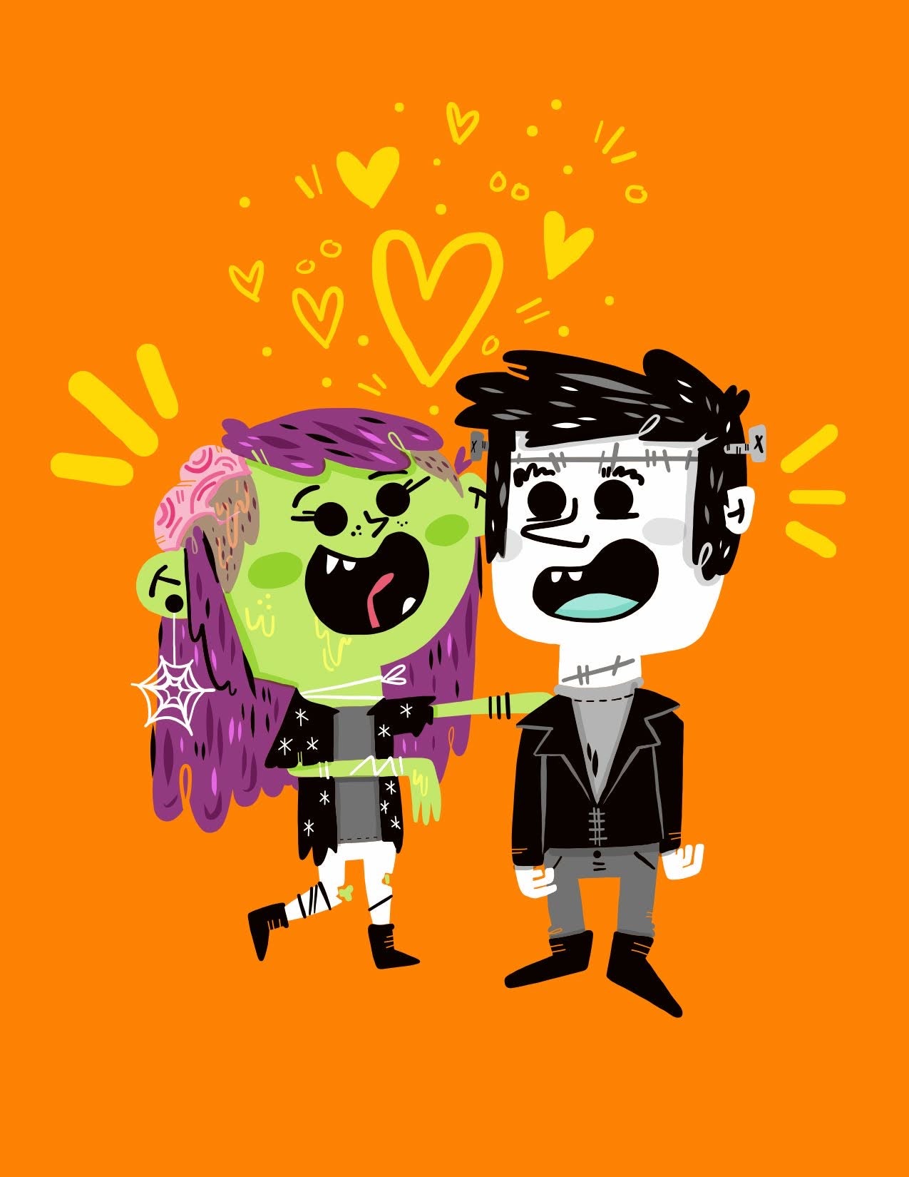 Zombie & Frankie Halloween Duo Art Print