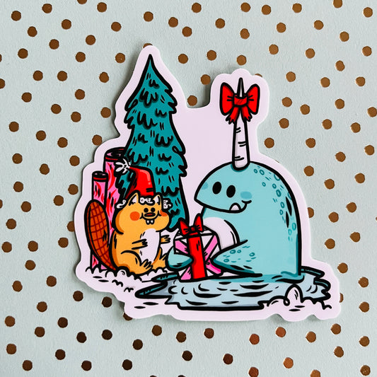 Festive Narwhal Vinyl Sticker