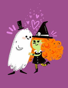 Ghostie & Witch Halloween Duo Art Print
