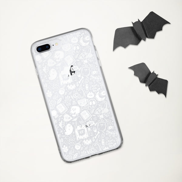 Spooky Stuff Transparent/Clear iPhone Case - White Printing